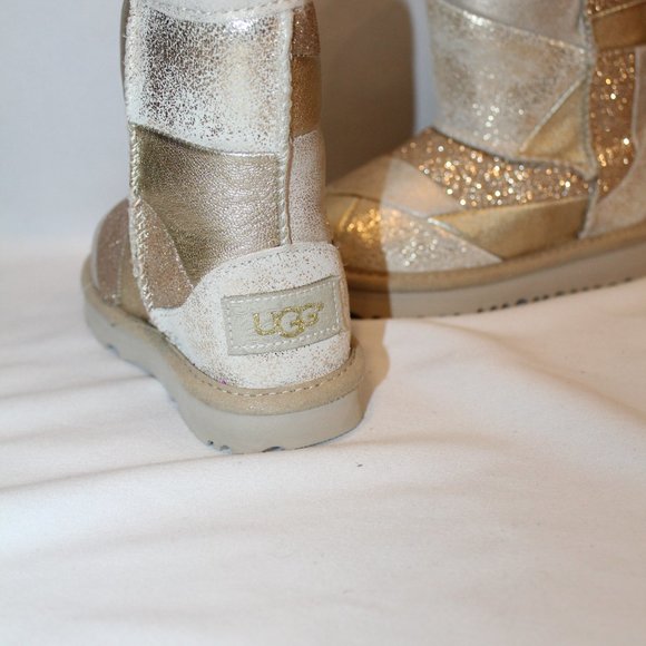 NEW UGG LEATHER PATCHWORK BOOTS TODDLER GIRLS GOLD 7 - Picture 4 of 6